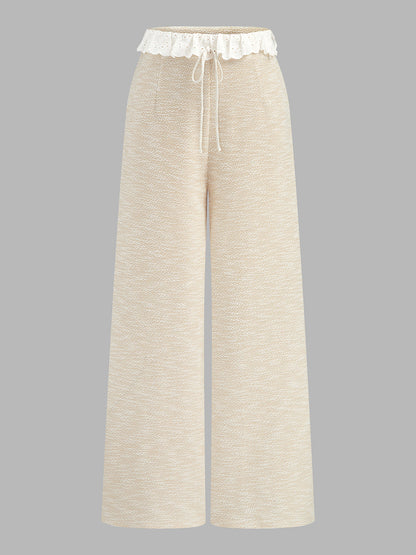 Lace Trim Textured Cami Top & Drawstring Pants Set