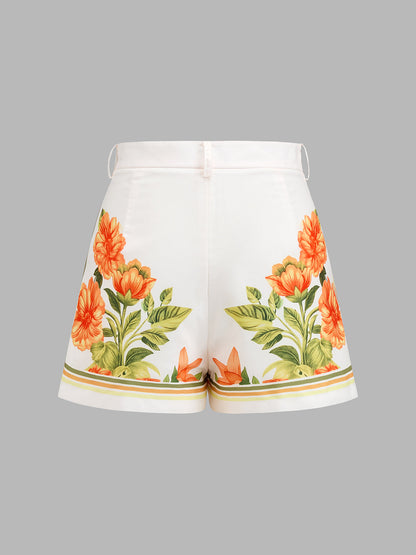 Floral Print Halter Top & Shorts Set