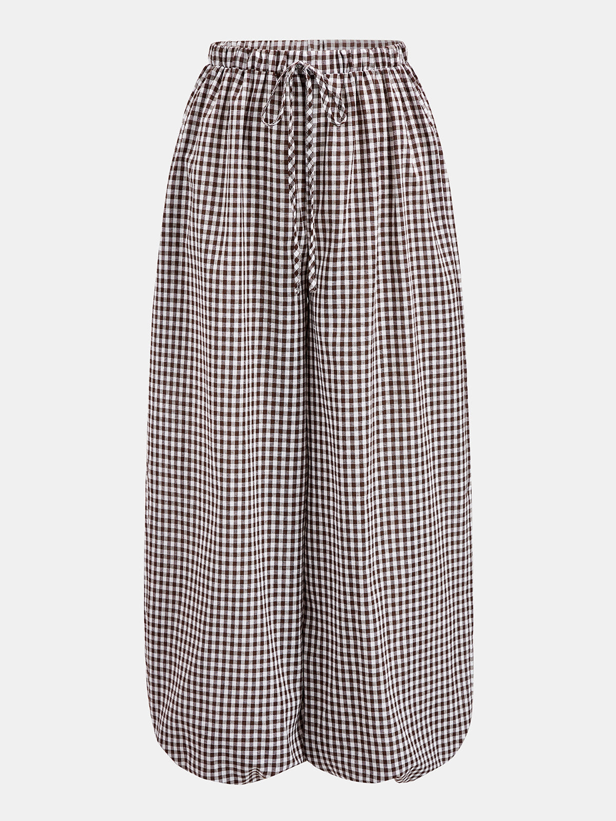 Drawstring Plaid Loose Balloon Pants