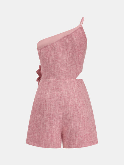 One Shoulder 3D Flower Cutout Romper