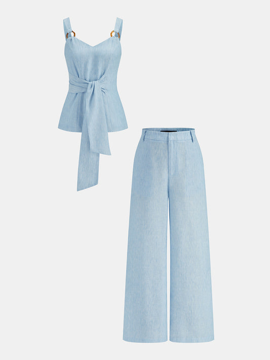 Ring Detail Tie-Waist Top & Pants Set