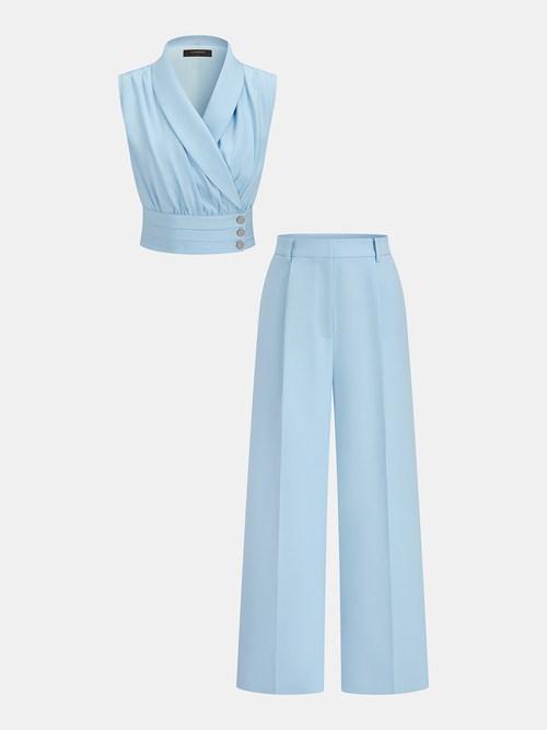 Tailored Sleeveless Blazer & Wide-Leg Pants Set