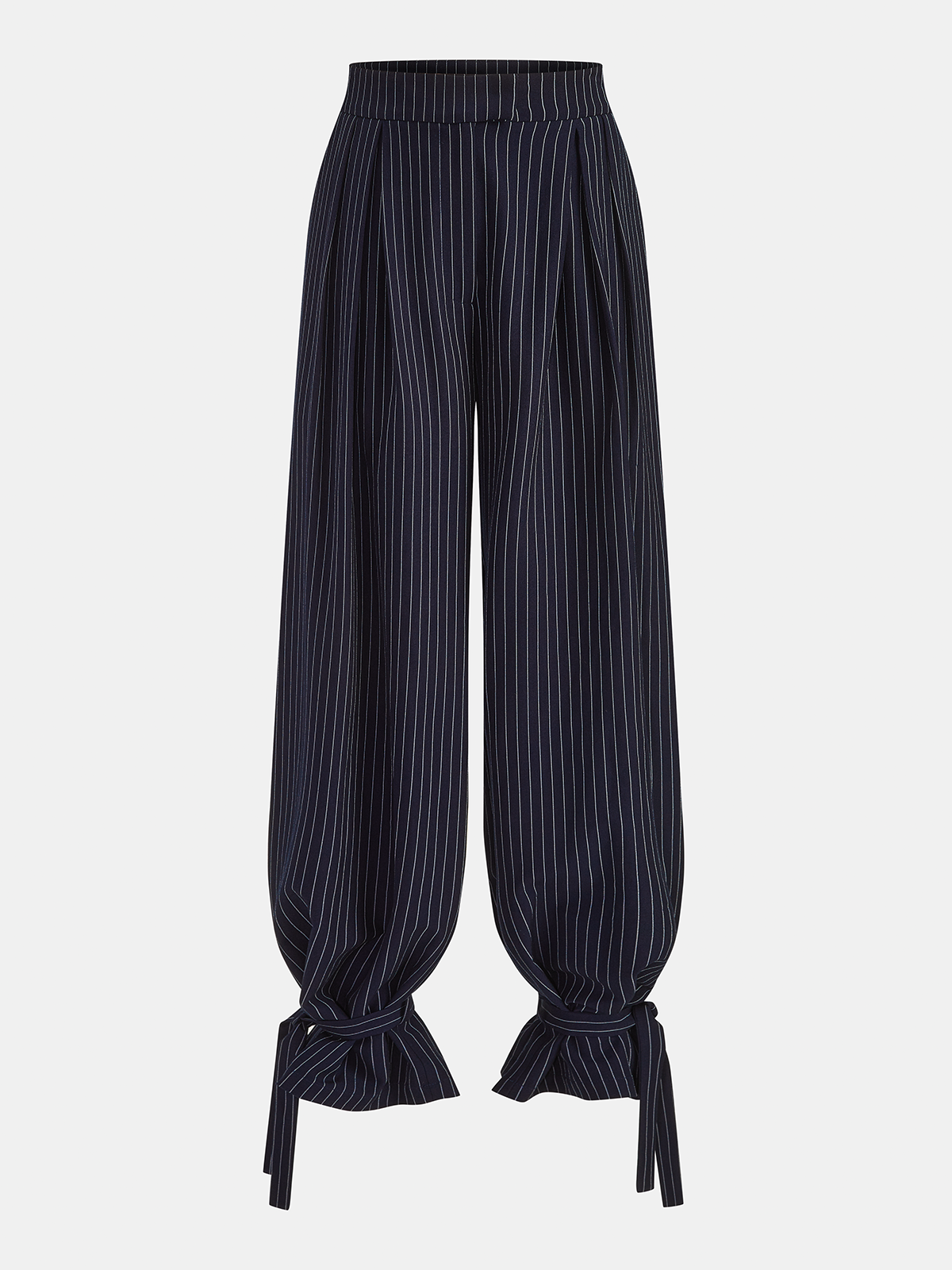 Mid Waist Tie Cuff Striped Pants