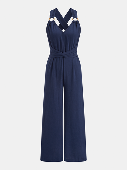 O-Ring Cross Back Wide Leg Jumpsuit